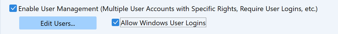 A screenshot showing the checkboxes where Syncovery's Internal User Management is activated.